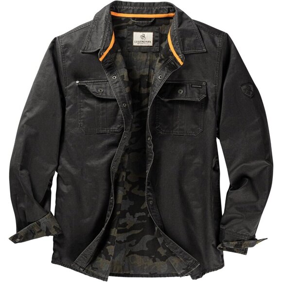 Mens Black Whitetails Flannel Lined Shirt Jacket Waxed Cotton Water Resis